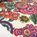 Tissu coton enduit cretonne Oeko-tex Amporo - Multicolore fond écru
