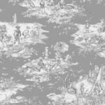 Toile de jouy largeur 280 cm "Histoire d' eau" édition Thevenon Paris - Gris
