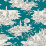 Toile de jouy largeur 280 cm "Histoire d' eau" édition Thevenon Paris - Bleu canard