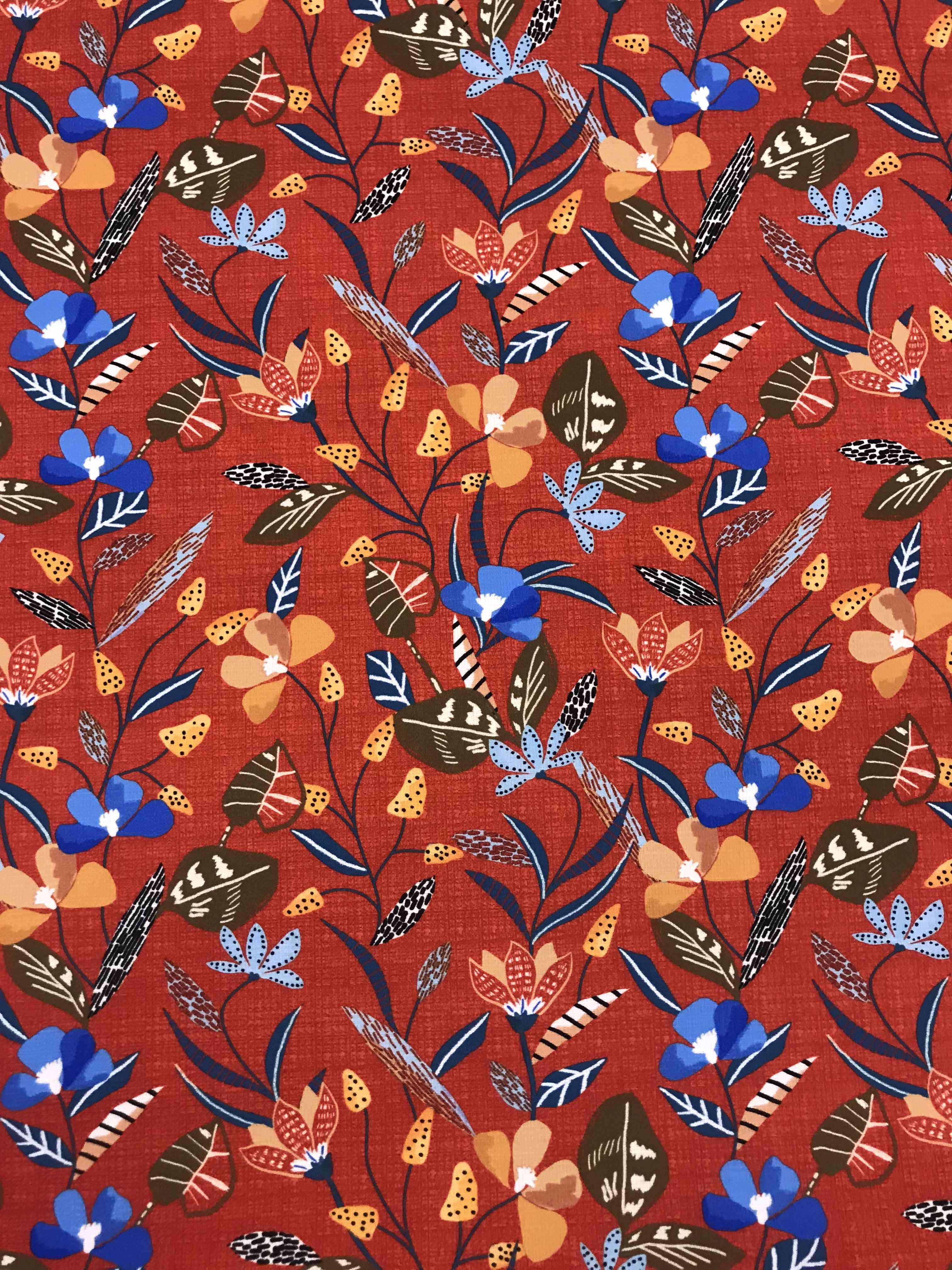 Tissu imprimé haute couture Fleurs - Fond rouge - Papin Tissus