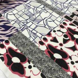 Tissu jersey viscose Abstrait - Blanc, rose, violet