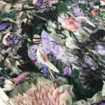 Tissu jersey viscose Fleurs Dahlia - fond vert