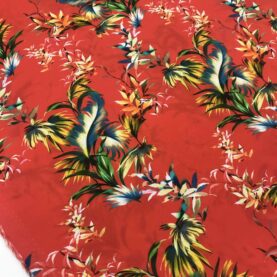 Tissu viscose Végétation - Fond rouge