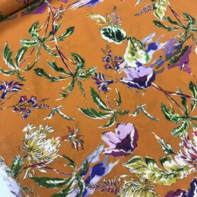 Tissu viscose Fleurs - Fond orange