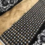 Tissu lainage "Fantaisie, petits carreaux et fleurs" Beige, noir, blanc