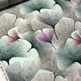 Tissu jersey viscose Fleurs Ginkgo  - Bleu pastel, rose