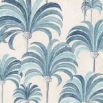 Toile de coton largeur 280 cm Palmeraie édition Thevenon Paris - Bleu azur fond crème OEKO-TEX