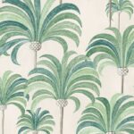 Toile de coton largeur 280 cm Palmeraie édition Thevenon Paris - Vert tropical fond crème OEKO-TEX