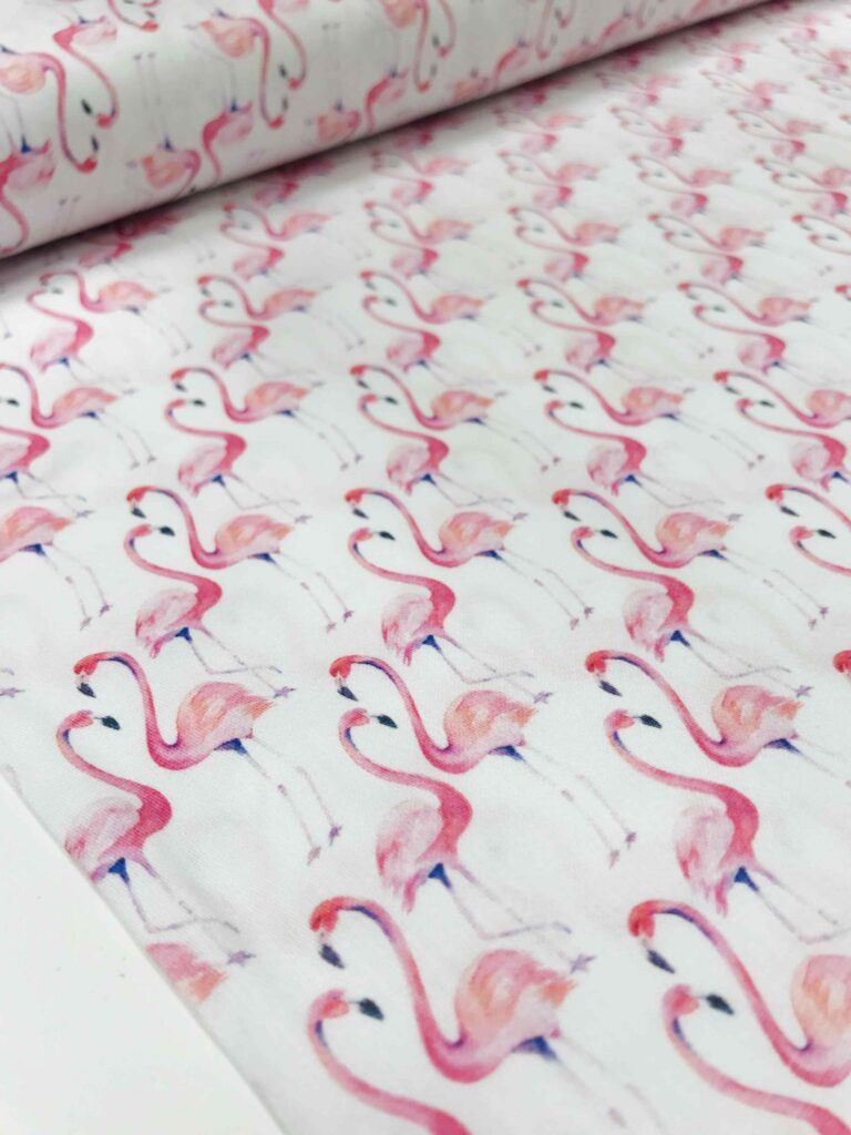 Tissu - Flamants roses couronnés blanc main image 1