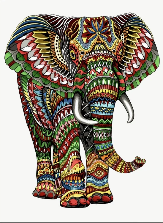 Motif de vitrail éléphant : motif en mosaïque colorée (téléchargement numérique JPG