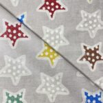Toile de coton Étoile multicolore - Fond gris