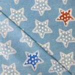Toile de coton Étoile multicolore - fond bleu ciel