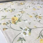 Tissu enduit  imprimé Fleur jaune - Fond naturel