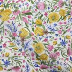 Toile de coton Bouquet de fleurs - Multicolore, fond blanc