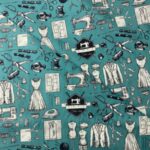 Tissu coton imprimé patchwork 115 cm Tailleur n°2 - Fond bleu