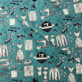 Tissu coton imprimé patchwork 115 cm Tailleur n°2 - Fond bleu