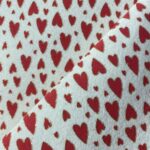Tissu Feutrine Cœur - Rouge, fond blanc