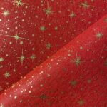 Tissu Feutrine étoile - Doré, fond rouge