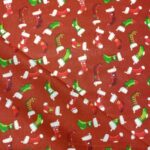 Tissu coton imprimé chaussette de noël - Fond rouge