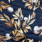 Tissu habillement matelassé réversible Florale - Noir, envers satiné beige foncé