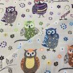 Tissu jacquard Chouettes - Multicolore, fond gris