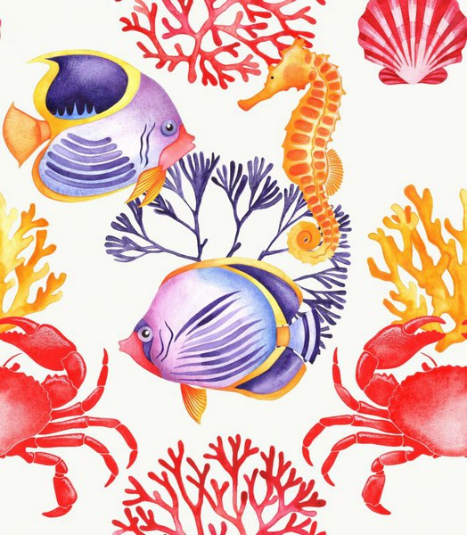 LES POISSONS (enduit) fond écru - OEKO-TEX