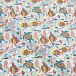 Tissu coton imprimé Bio Certifié GOTS - Poisson et tortue, multicolore