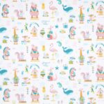 Tissu coton imprimé Sun - Rose, fond blanc
