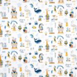 Tissu coton imprimé Sun - Bleu, fond blanc