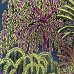 Papier peint Majorelle Jaune Fond Bleu Canard édition Thevenon Paris