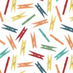 Tissu coton imprimé Pince à linge - Multicolore, fond blanc