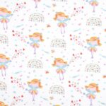 Tissu jersey imprimé enfant Clochette - Multicolore, fond blanc