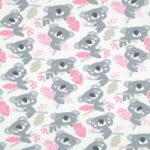 Tissu jersey imprimé enfant Eucalyptus - Rose, fond blanc