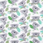 Tissu jersey imprimé enfant Eucalyptus - Vert, fond blanc