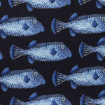 Toile de lin Poissons coffre édition Thevenon Paris Fond bleu marine - OEKO-TEX