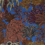 Toile de coton Majorelle édition Thevenon Paris Saumon, fond bleu roi - OEKO-TEX
