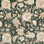 Tissu velours microfibre imprimé Pivoine - Kaki
