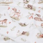 Tissu coton imprimé Roury - Taupe, fond blanc