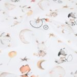 Tissu coton imprimé Sleepy - Naturel, fond blanc