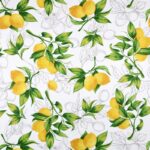Tissu sergé coton enduit Oeko-tex - Citron, fond blanc
