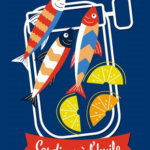 Coupon de tissu - Sardines, bleu marine