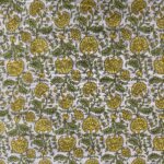 Tissu coton indien lamé - Fleurs, jaune, vert