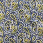 Tissu coton indien lamé - Cachemire, jaune, bleu