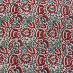 Tissu coton indien lamé - Fleurs, rouge, bleu