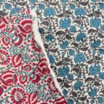 Tissu boutis matelassé réversible lurex Indien - Bagru Blue, rouge
