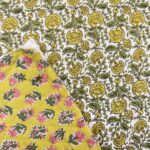 Tissu boutis matelassé réversible lurex Indien - Haldi Phool, jaune vif