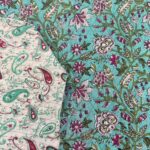 Tissu boutis matelassé réversible lamé Indien - Blossom, céladon