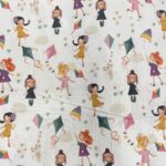 Tissu coton imprimé Cerf-volant - Fond blanc
