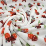 Tissu Doudou imprimé - Souris et fraises, fond blanc