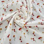 Tissu double gaze imprimée - Flower, multicolore fond blanc